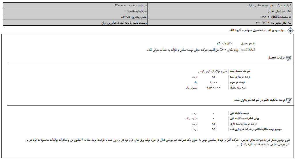تحصیل سهام «تجلی» تحصیل سهام «تجلی»