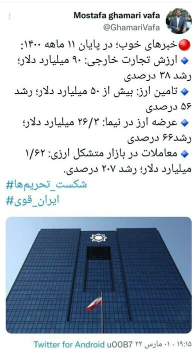 شکست تحریم&zwnj;ها و افزایش ۵۶ درصدی تامین ارز در ۱۱ ماه امسال
