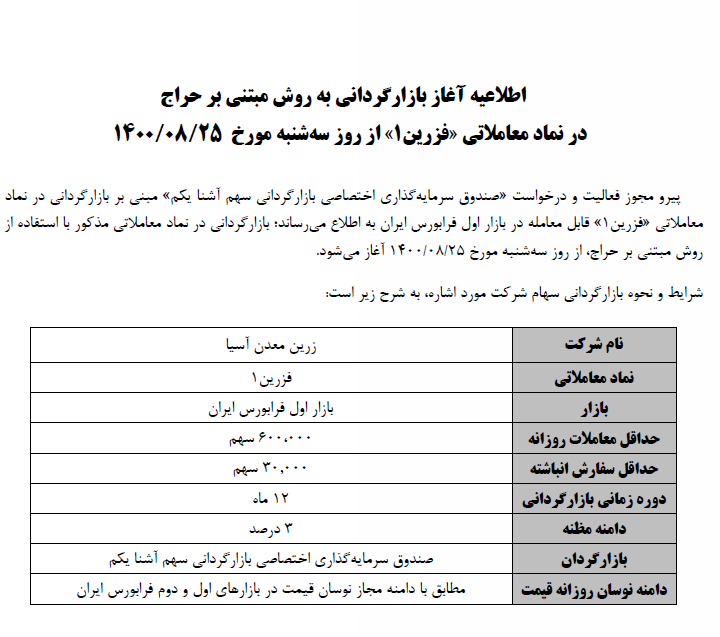 آغاز عملیات بازارگردانی 