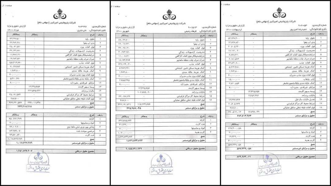 افتضاح فیش حقوقی ابن بار در پتروشیمی فرابورسی با ۸۴ تا ۲۱۵ میلیون تومان