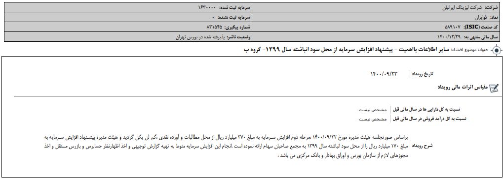 پیشنهاد افزایش سرمایه 