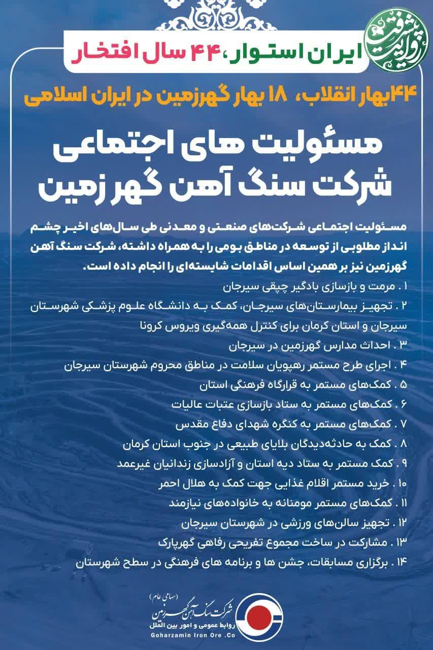 پیام تبریک مدیرعامل شرکت سنگ آهن گهرزمین به مناسبت فرارسیدن ۲۲ بهمن پیام تبریک مدیرعامل شرکت سنگ آهن گهرزمین به مناسبت فرارسیدن ۲۲ بهمن