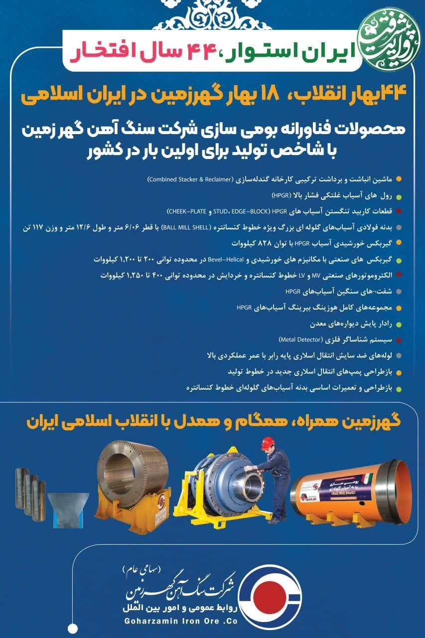 پیام تبریک مدیرعامل شرکت سنگ آهن گهرزمین به مناسبت فرارسیدن ۲۲ بهمن پیام تبریک مدیرعامل شرکت سنگ آهن گهرزمین به مناسبت فرارسیدن ۲۲ بهمن