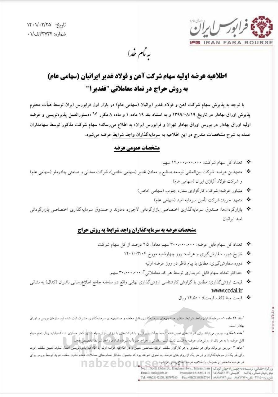 جزییات عرضه اولیه فغدیر چهارشنبه ۴ خرداد| کدام نمادها از این عرضه اولیه سود میبرند؟ جزییات عرضه اولیه فغدیر چهارشنبه ۴ خرداد| کدام نمادها از این عرضه اولیه سود میبرند؟