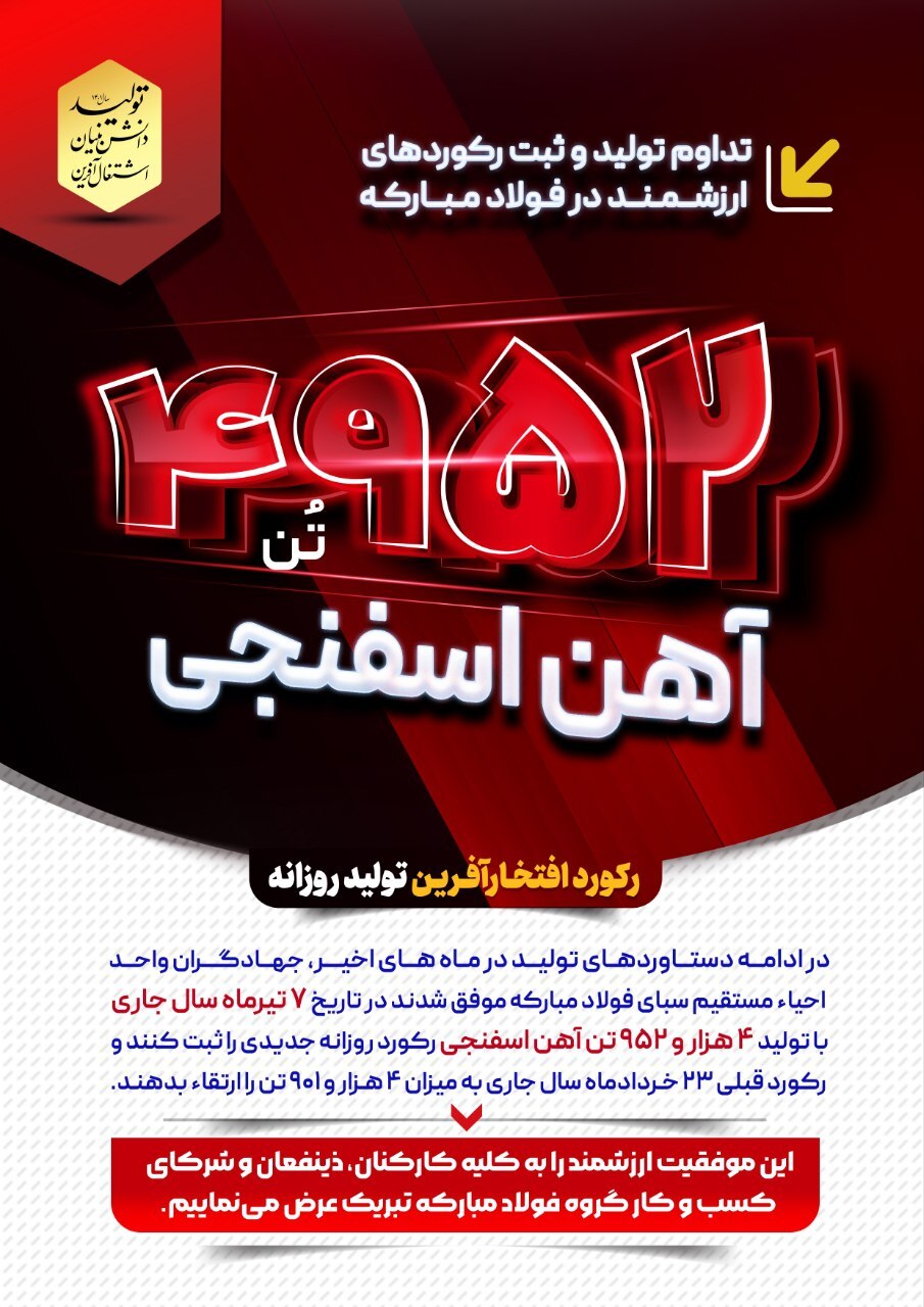 ثبت رکورد جدید تولید روزانه آهن اسفنجی در واحد احیا مستقیم سبای فولاد مبارکه ثبت رکورد جدید تولید روزانه آهن اسفنجی در واحد احیا مستقیم سبای فولاد مبارکه