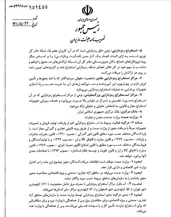 جزئیات آییننامه استخراج رمزارزها؛ محاسبه بهای انرژی با قیمتهای صادراتی و نرخ نیما جزئیات آییننامه استخراج رمزارزها؛ محاسبه بهای انرژی با قیمتهای صادراتی و نرخ نیما
