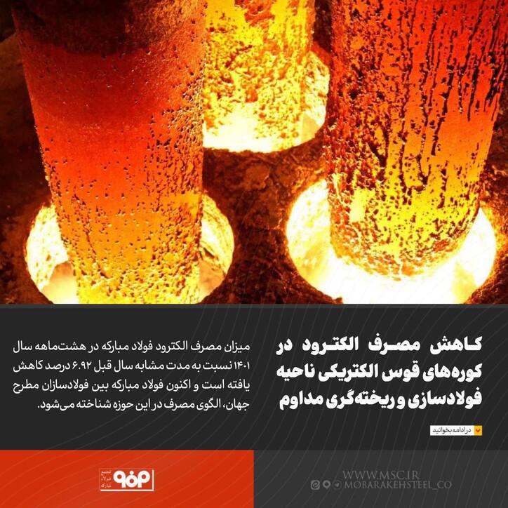 کاهش مصرف الکترود در کوره‌های قوس الکتریکی ناحیه فولادسازی و ریخته‌گری مداوم