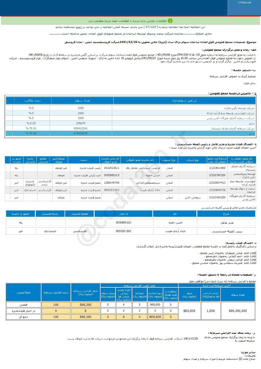 فروسیل افزایش سرمایه را تصویب کرد فروسیل افزایش سرمایه را تصویب کرد