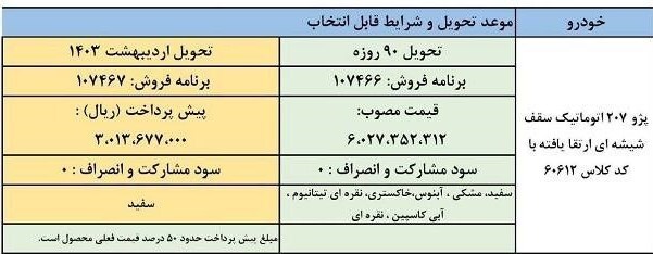 طرح فروش فوق العاده پژو۲۰۷ اتوماتیک ویژه دی‌ماه+ جدول