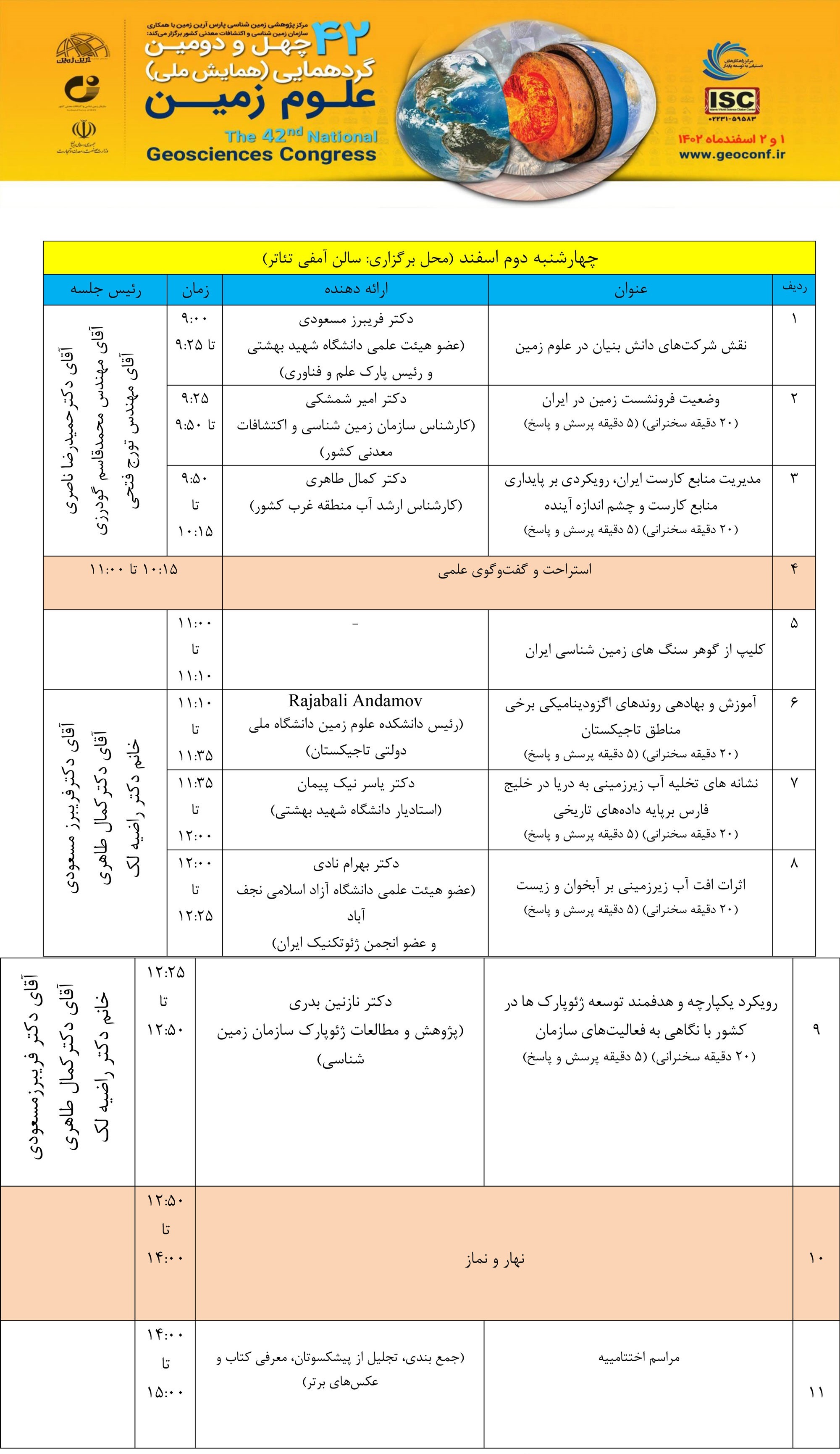 برنامه برگزاری چهل و دومین گردهمایی و همایش ملی علوم زمین ۰۱ و ۰۲ اسفند ۱۴۰۲ برنامه برگزاری چهل و دومین گردهمایی و همایش ملی علوم زمین ۰۱ و ۰۲ اسفند ۱۴۰۲