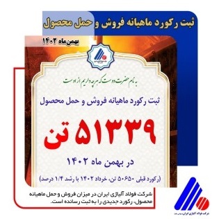 رکورد ماهیانه فروش و حمل محصول شرکت فولاد آلیاژی ایران شکسته شد رکورد ماهیانه فروش و حمل محصول شرکت فولاد آلیاژی ایران شکسته شد