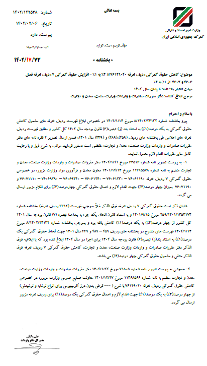 نامه رسمی گمرک درباره نرخ واردات کالا+سند