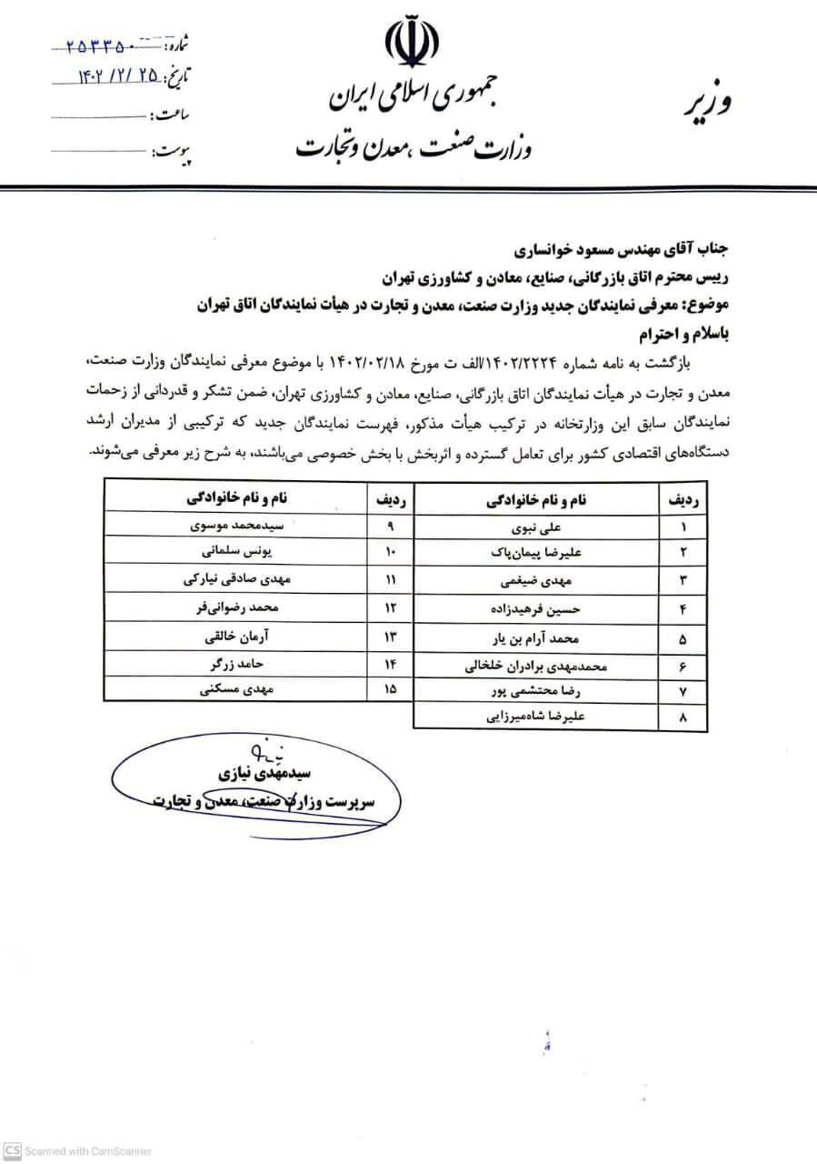 ترکیب هیات نمایندگان اتاق تهران با یک کرسی خالی مشخص شد ترکیب هیات نمایندگان اتاق تهران با یک کرسی خالی مشخص شد