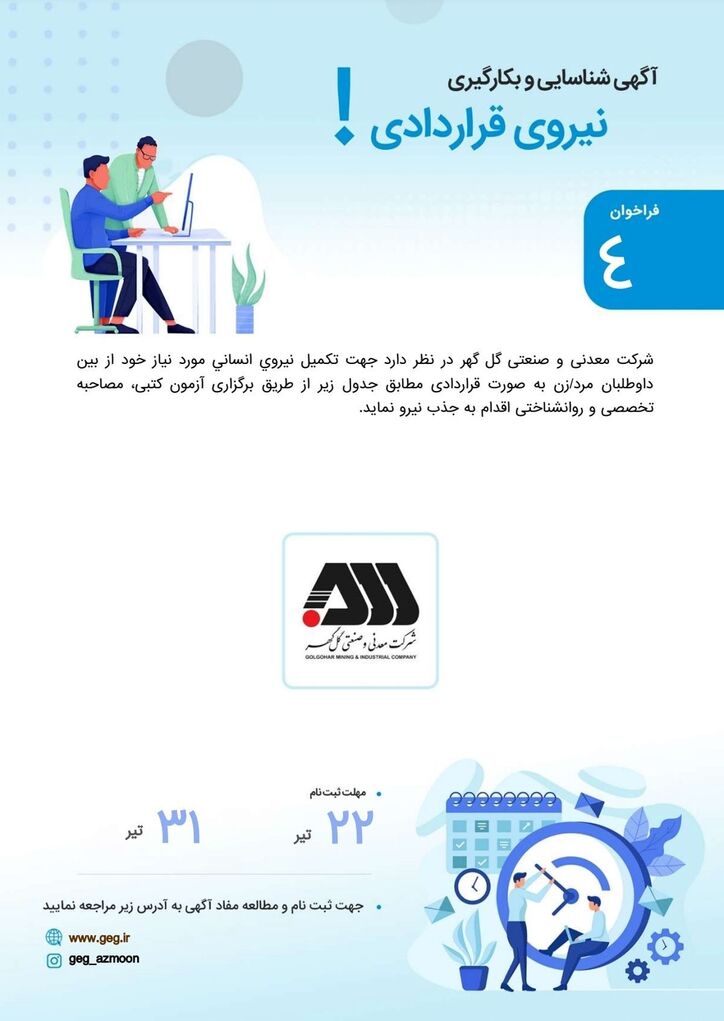 آگهی به کارگیری نیروی قراردادی شرکت معدنی و صنعتی گل‌گهر (فراخوان ۴)