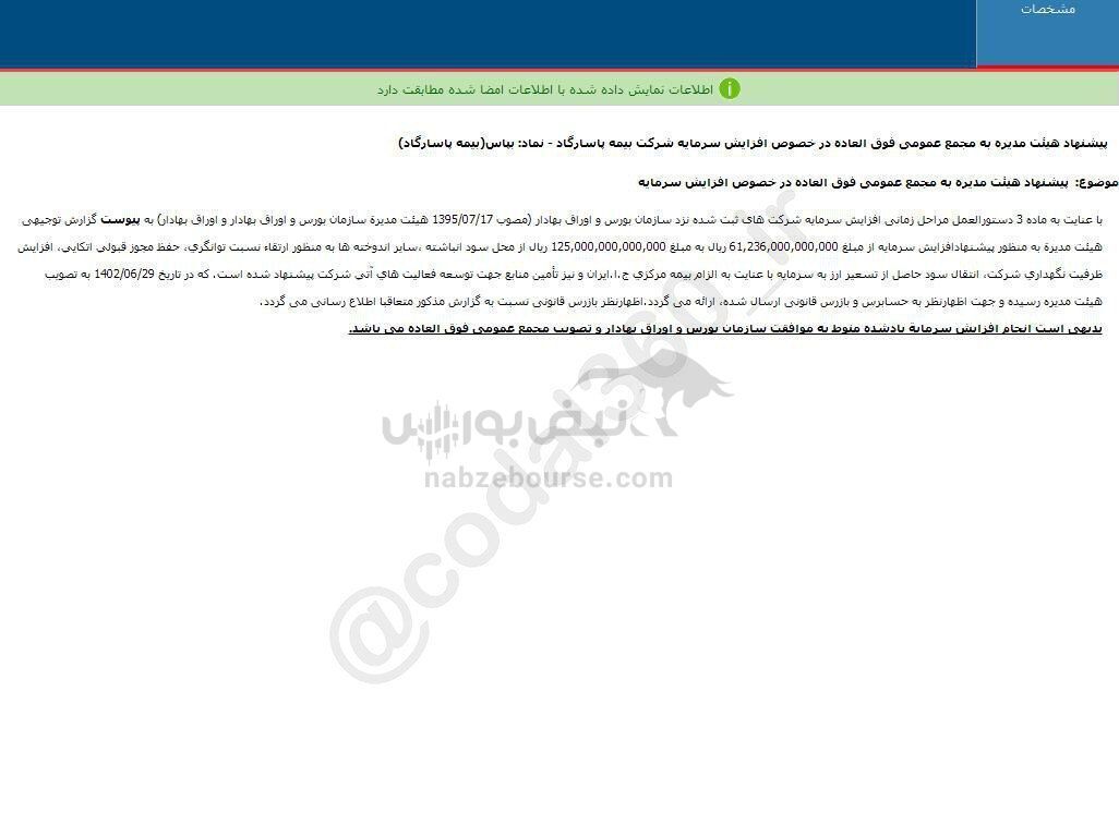 بپاس پیشنهاد افزایش سرمایه داد بپاس پیشنهاد افزایش سرمایه داد