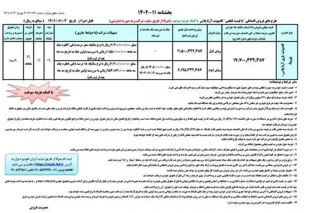 بخشنامه جدید فروش کامیون آرنا پلاس بصورت نقد و اقساط بخشنامه جدید فروش کامیون آرنا پلاس بصورت نقد و اقساط