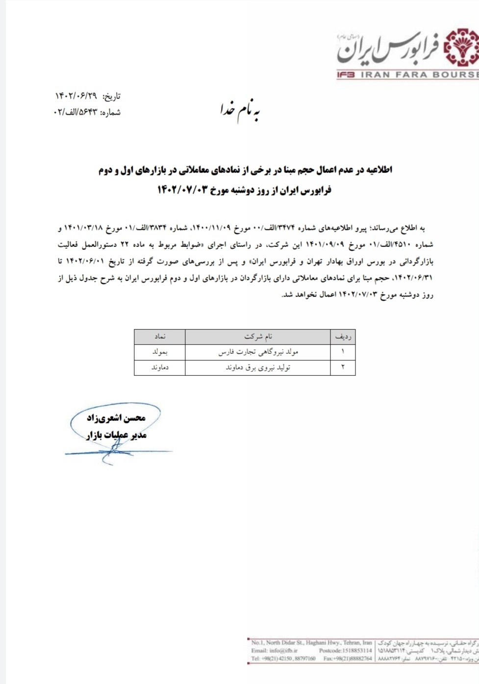 اطلاعیه در خصوص عدم اعمال حجم مبنا در نمادهای معاملاتی بمولد و دماوند اطلاعیه در خصوص عدم اعمال حجم مبنا در نمادهای معاملاتی بمولد و دماوند