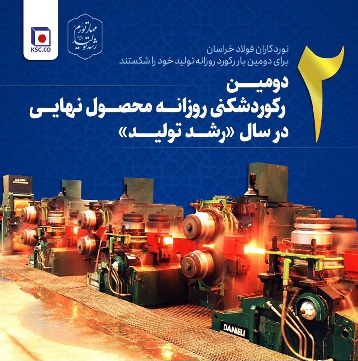 نوردکاران فولاد خراسان برای دومین بار رکورد روزانه تولید خود را شکستند/ دومین رکوردشکنی روزانه محصول نهایی در سال «رشد تولید»