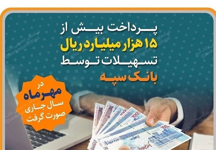 پرداخت بیش از ۱۵ هزار میلیارد ریال تسهیلات توسط بانک سپه