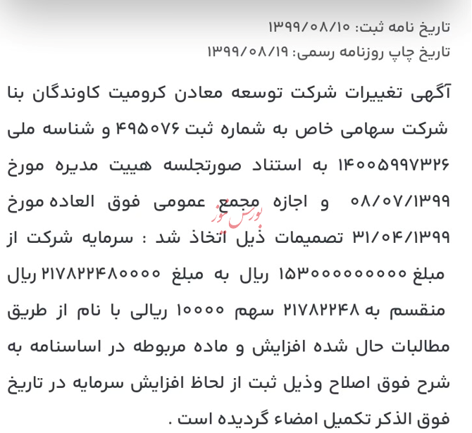 آیا ابهاماتی در عرضه شرکت کرومیت کاوندگان بنا وجود دارد؟