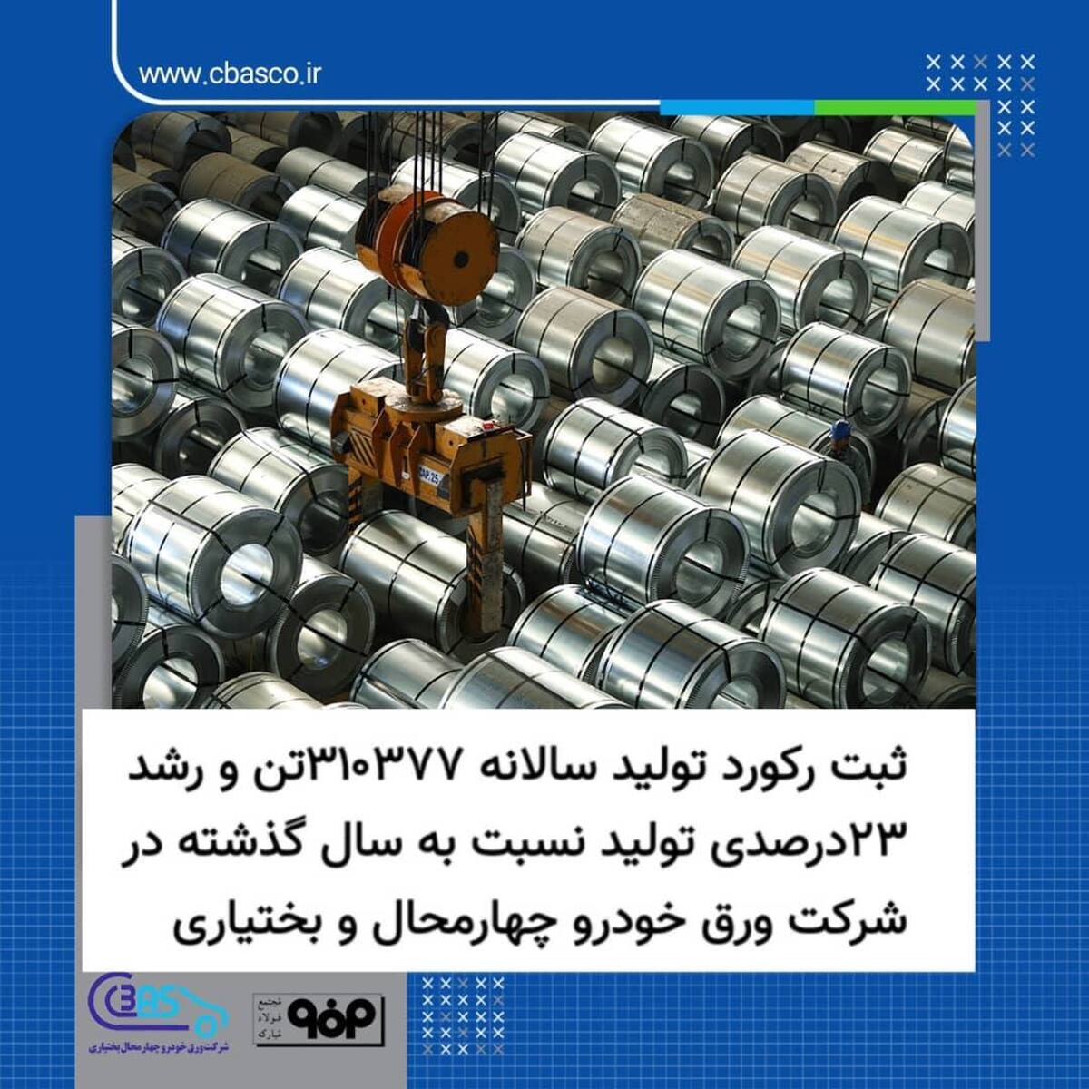 ۳۱۰۳۷۷ تن ورق گالوانیزه و رشد ۲۳ درصدی تولید نسبت به سال گذشته در شرکت ورق خودرو چهارمحال و بختیاری