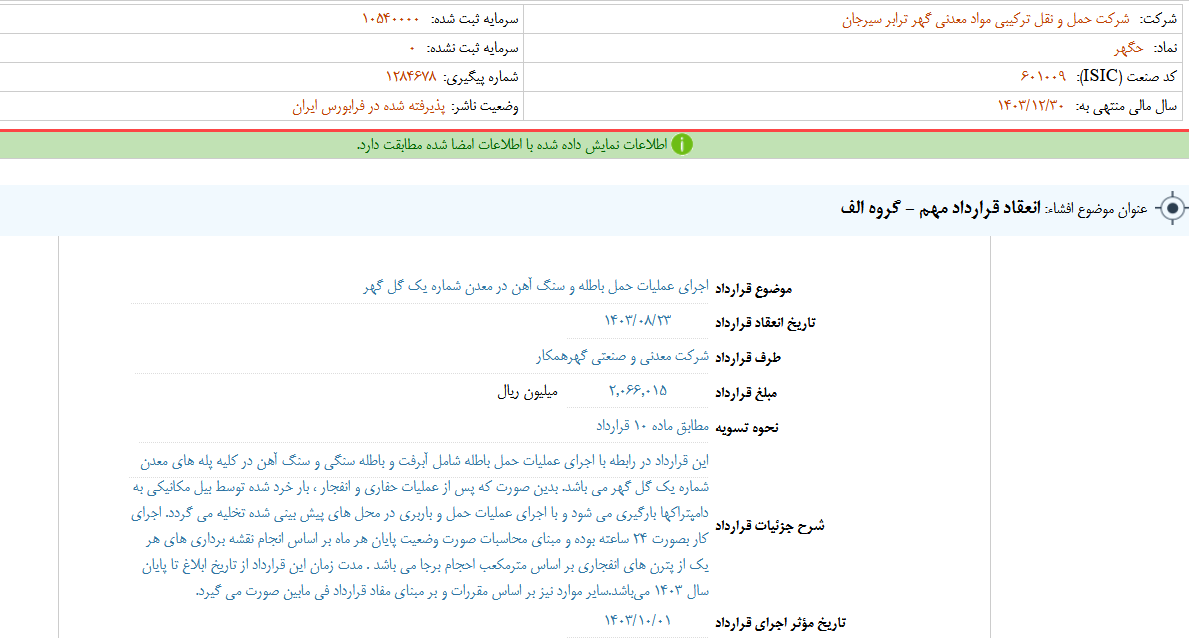 «حگهر» از انعقاد یک قرارداد خبر داد «حگهر» از انعقاد یک قرارداد خبر داد