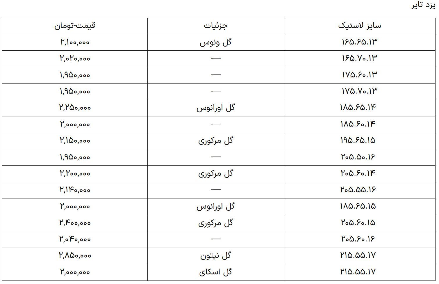 قیمت جدید لاستیک اسفند ۱۴۰۳+ جزئیات قیمت جدید لاستیک اسفند ۱۴۰۳+ جزئیات