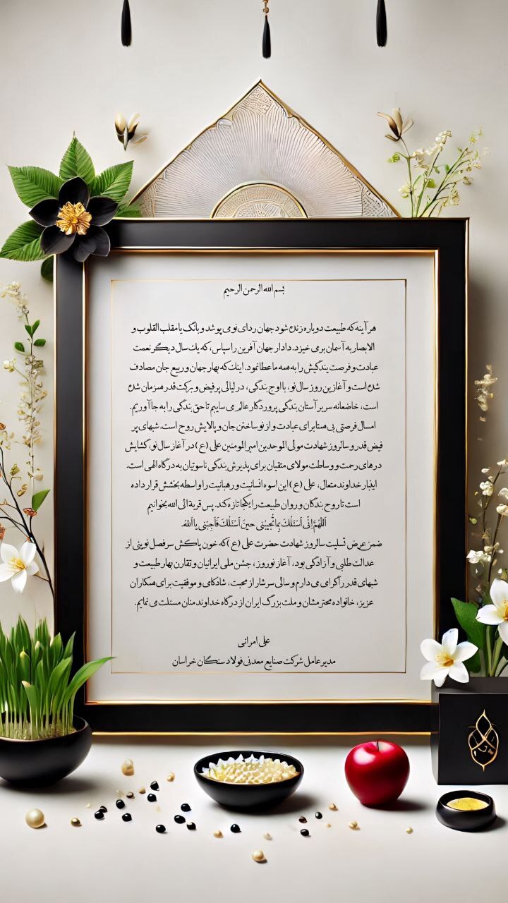 پیام تبریک مدیرعامل شرکت فولاد سنگان به مناسبت فرا رسیدن عید نوروز پیام تبریک مدیرعامل شرکت فولاد سنگان به مناسبت فرا رسیدن عید نوروز