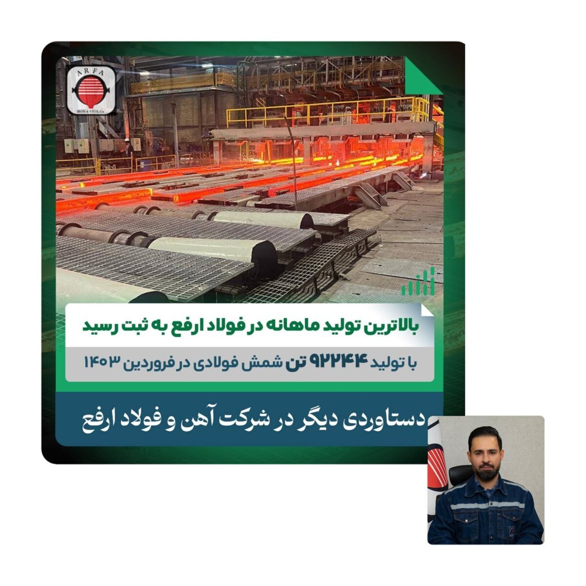 تولید ۹۲۲۴۴ تن شمش فولادی در فروردین‌ماه ۱۴۰۳