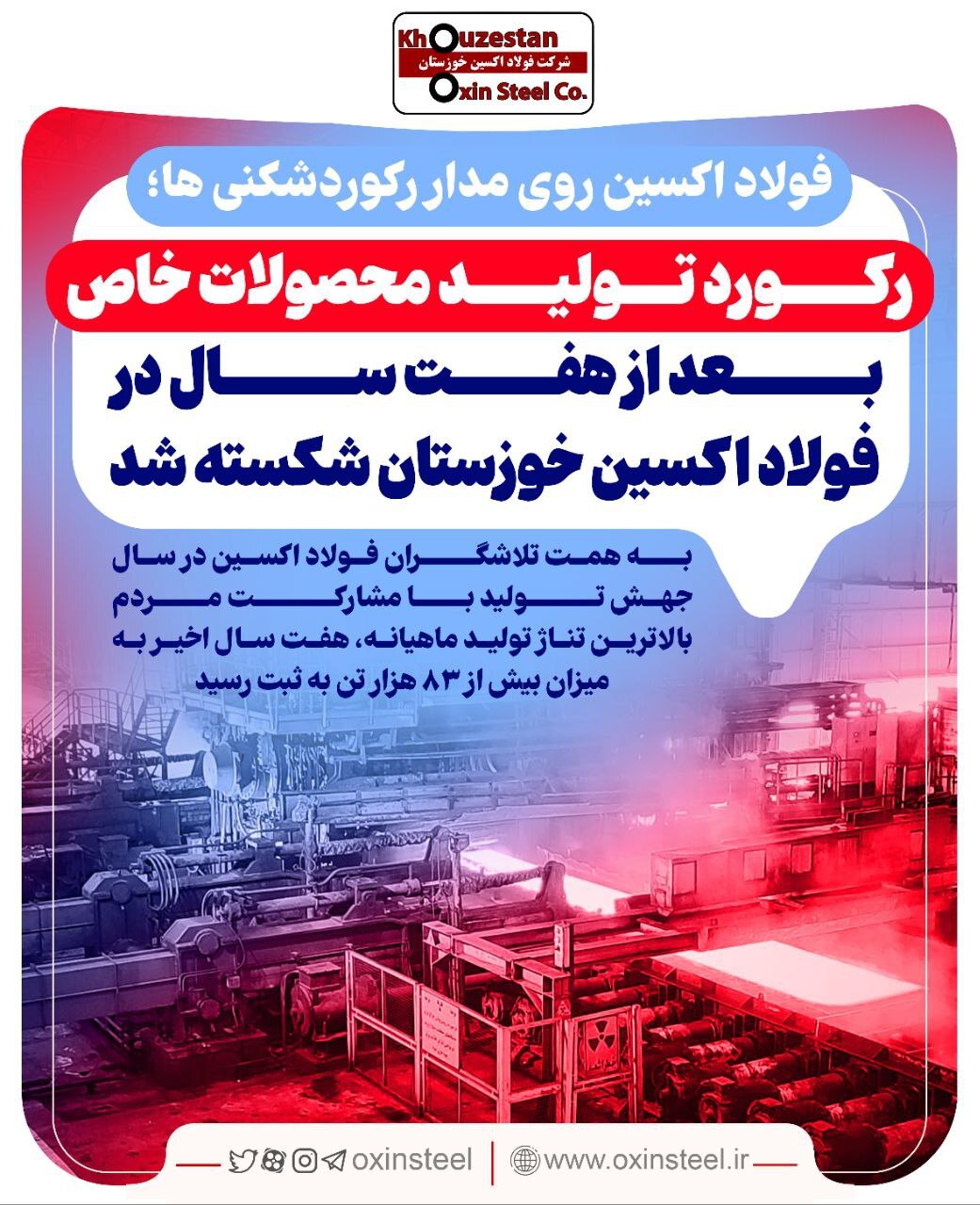رکورد تولید محصولات خاص در فولاد اکسین خوزستان پس از هفت سال شکسته شد رکورد تولید محصولات خاص در فولاد اکسین خوزستان پس از هفت سال شکسته شد