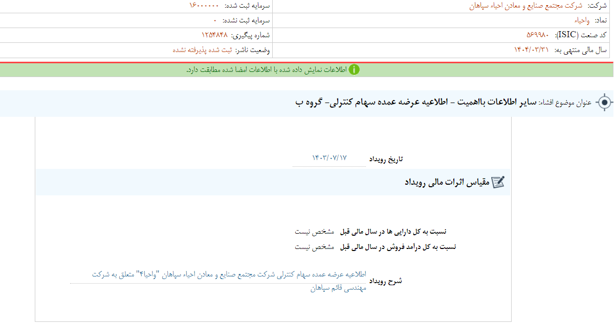 واحیا برنامه عرضه عمده سهام کنترلی را دارد واحیا برنامه عرضه عمده سهام کنترلی را دارد
