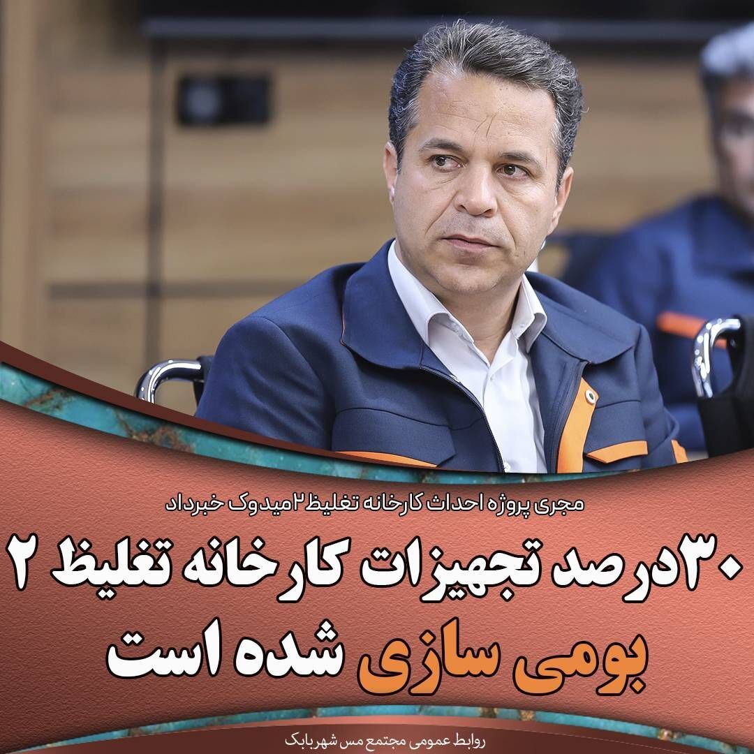 تاکنون ۳۰ درصد از تجهیزات خارجی پروژه تغلیظ ۲ بومیسازی شده است تاکنون ۳۰ درصد از تجهیزات خارجی پروژه تغلیظ ۲ بومیسازی شده است