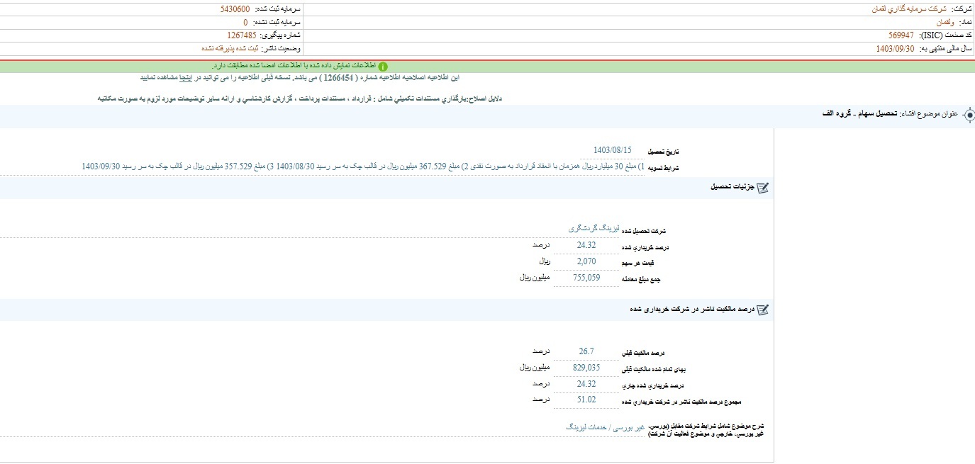 مهمترین اخبار کدال ۲۰ آبان ۱۴۰۳/ از تجدید ارزیابی زمین تا تحصیل سهام مهمترین اخبار کدال ۲۰ آبان ۱۴۰۳/ از تجدید ارزیابی زمین تا تحصیل سهام