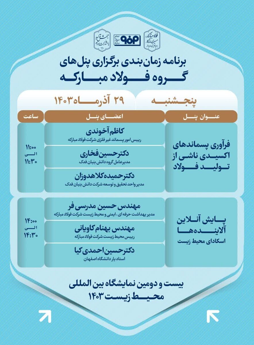 جزئیات پنل تخصصی فولاد مبارکه در دومین روز از بیستودومین نمایشگاه محیط زیست جزئیات پنل تخصصی فولاد مبارکه در دومین روز از بیستودومین نمایشگاه محیط زیست