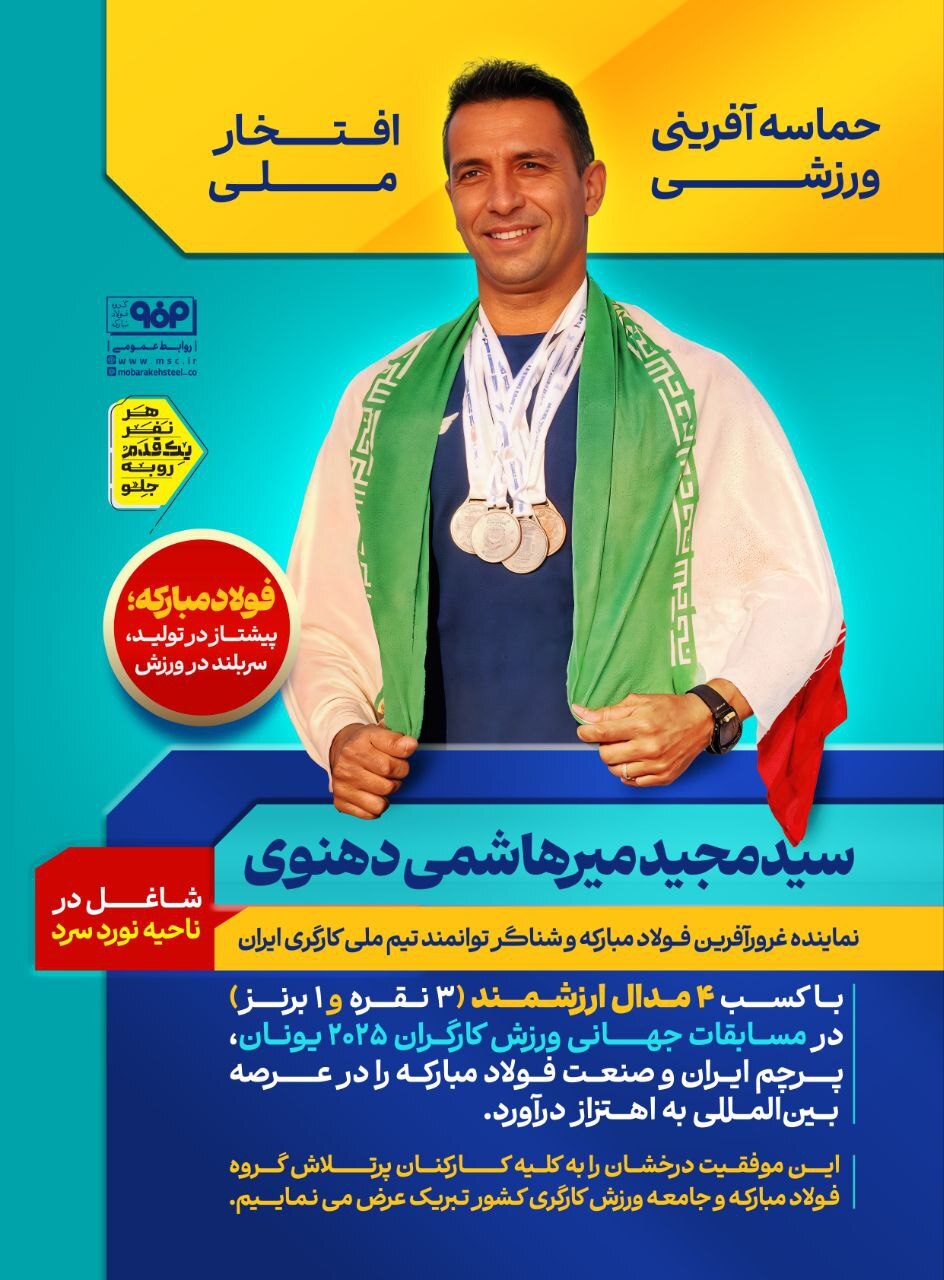 درخشش غرورآفرین ورزشکار سختکوش شرکت فولاد مبارکه در بازیهای جهانی ۲۰۲۵ یونان درخشش غرورآفرین ورزشکار سختکوش شرکت فولاد مبارکه در بازیهای جهانی ۲۰۲۵ یونان