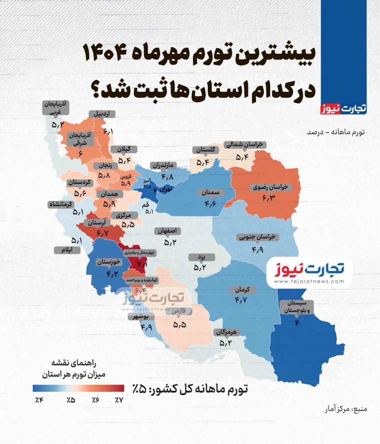 اینفوگرافی/ بیشترین تورم مهرماه در کدام استانها ثبت شد؟ / تورم ماهانه چهارمحال و بختیاری به ۷.۱ درصد رسید/ تورم نقطه به نقطه ۲۱ استان در کانال ۵۰ درصدی اینفوگرافی/ بیشترین تورم مهرماه در کدام استانها ثبت شد؟ / تورم ماهانه چهارمحال و بختیاری به ۷.۱ درصد رسید/ تورم نقطه به نقطه ۲۱ استان در کانال ۵۰ درصدی