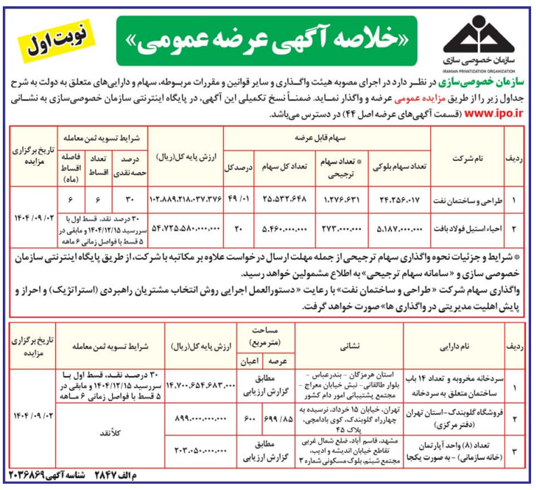 دو شرکت دولتی فولادی و نفتی از طریق مزایده عرضه میشوند دو شرکت دولتی فولادی و نفتی از طریق مزایده عرضه میشوند