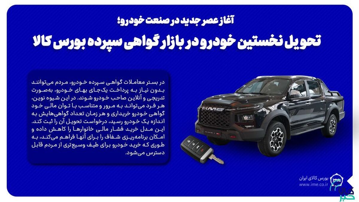 تحویل نخستین خودرو با مکانیسم گواهی سپرده در بورس کالا/ مردم می‌توانند به شیوه‌ای نو و تدریجی خودرو بخرند